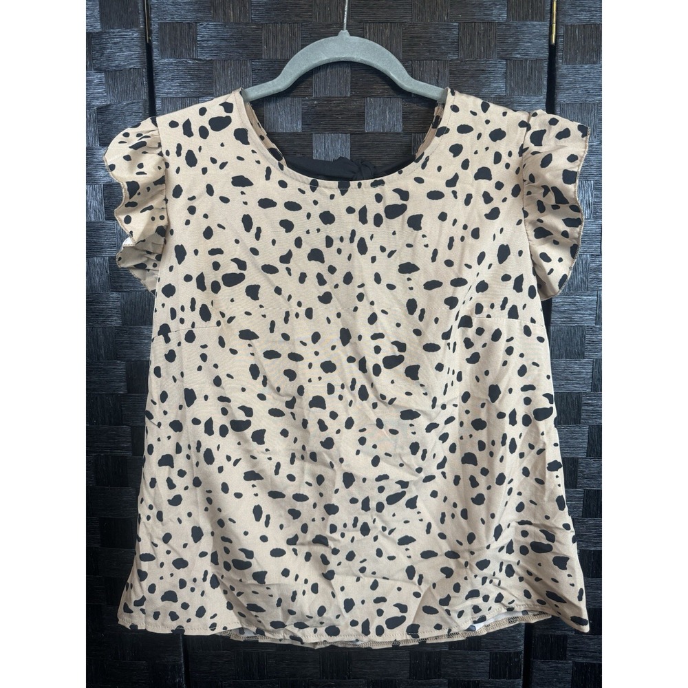 SHEIN Flutter Short Sleeve Animal Print Top Size Large Tie Back